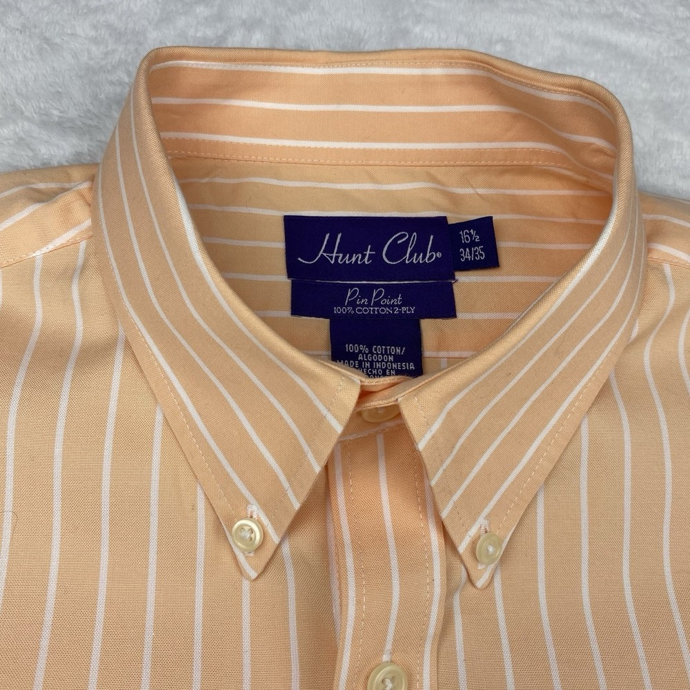 Hunt Club Dress Shirt Men's 16.5-34/35 Canteloupe Striped 2-Ply Cotton - Picture 3 of 9